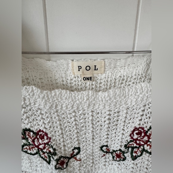 POL White Crochet Embroidered Floral Crop Top Boho Festival Semi Sheer OS - Picture 4 of 8